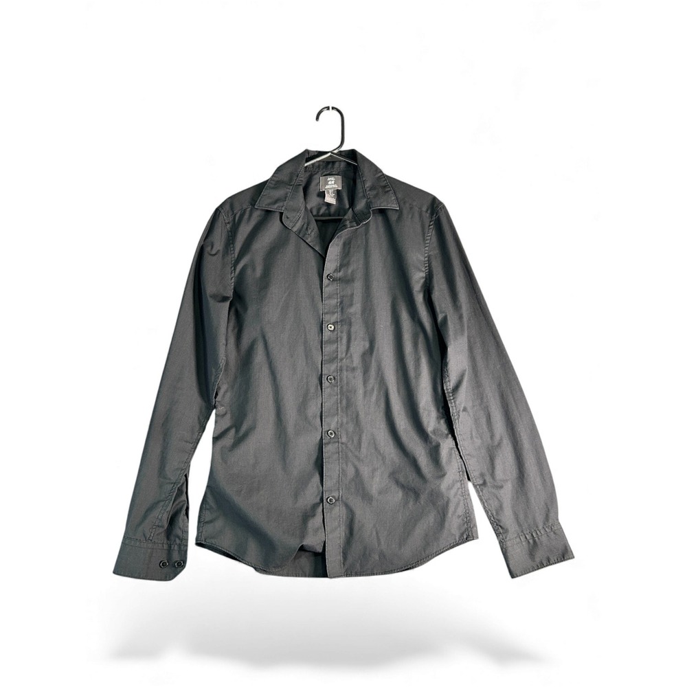 H&M Slim Fit Mens Button Down Long Sleeve Dress Shirt Black Size M‎
